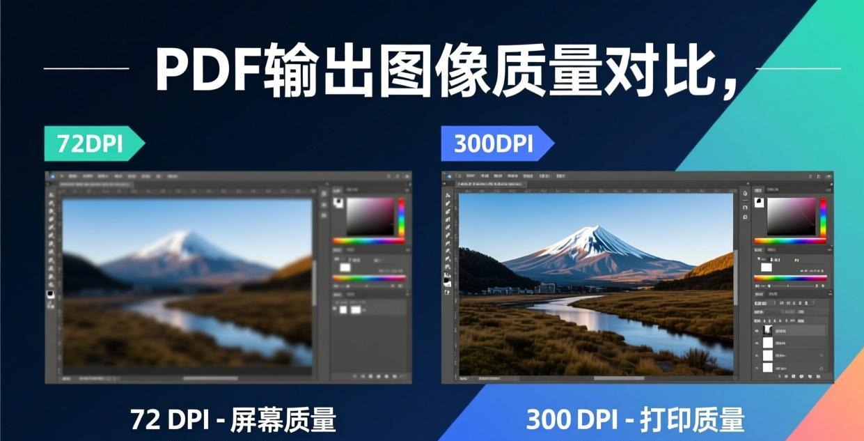 Image quality comparison for PDF output showing 72