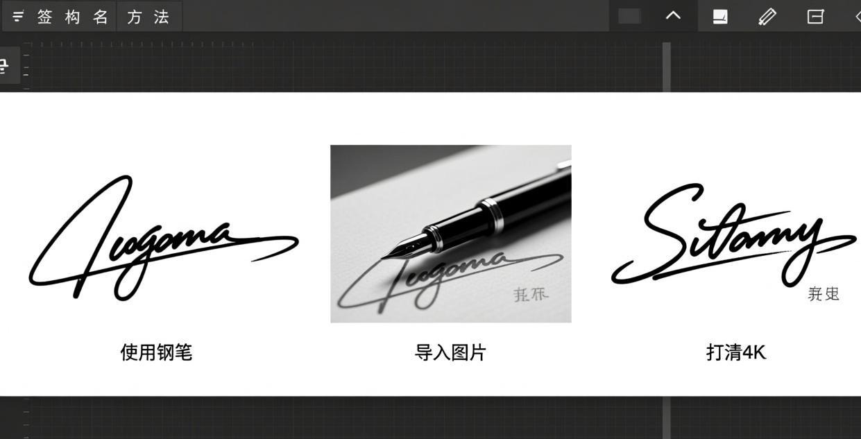 Three signature methods shown side by side: drawn