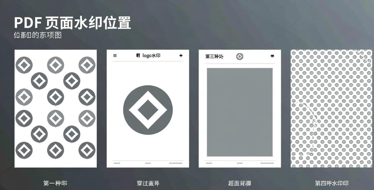 Four watermark position options shown on PDF pages