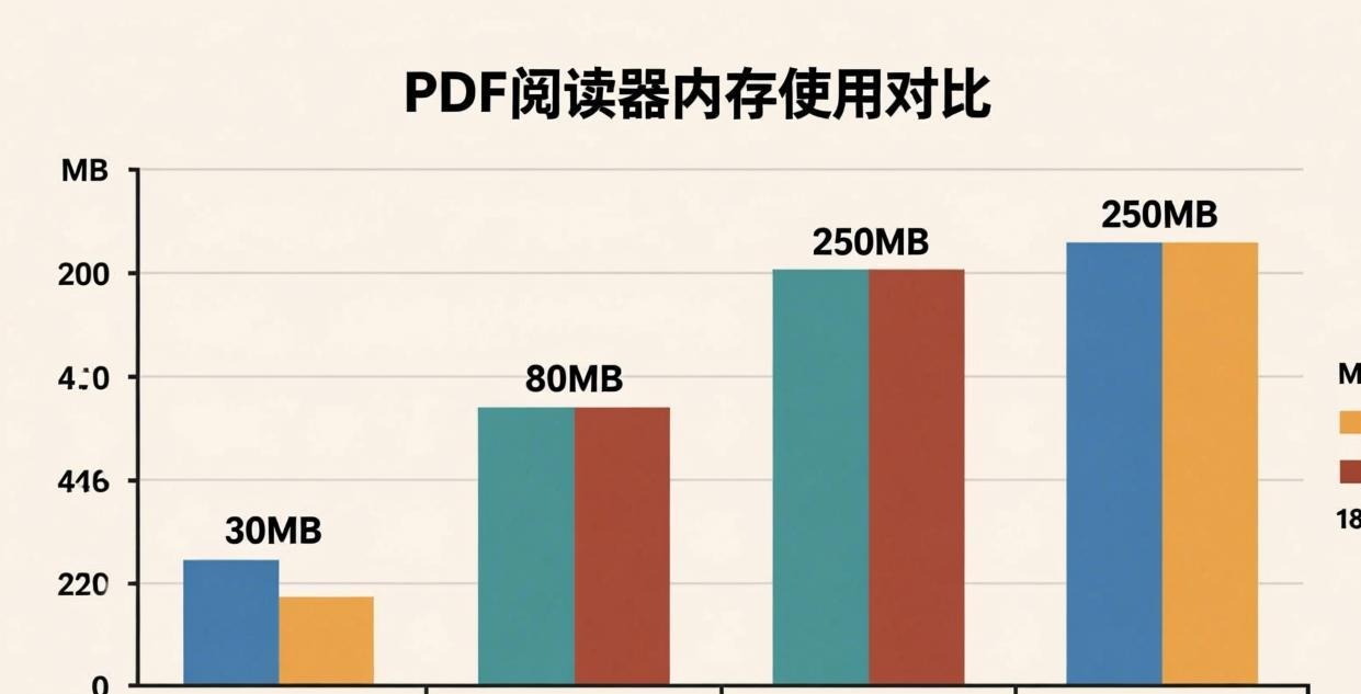 Bar chart comparing PDF reader memory usage: Sumat